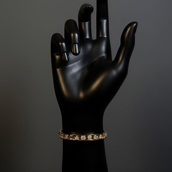 Multi Shape 14K (18k upon request) Yellow Gold Diamond Bezel Set Bangle Bracelet - Picture 5 of 6